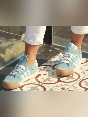 Adidas Light Blue Suede Sneakers with White Stripes
